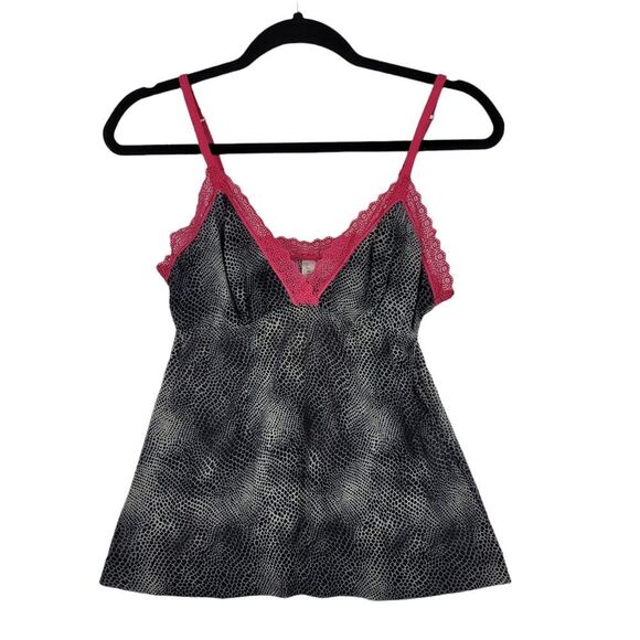 Jose Natori Black And Grey Patterned Cami With Hot Pink Accents Size M - Picture 1 of 5